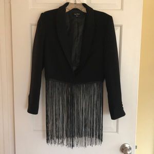 Cropped black blazer with fringe detail